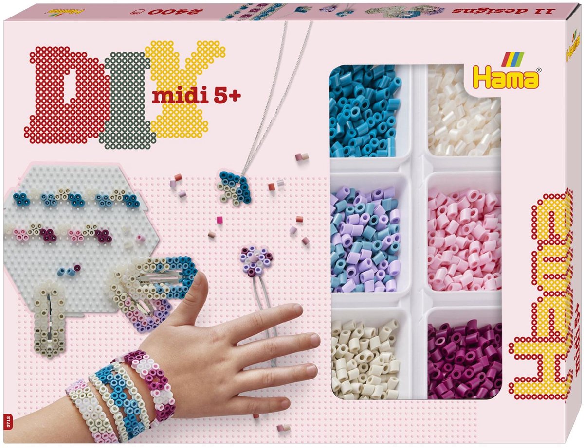 Markenloses Sans-Marque-Hama-Midi-Bügelperlen-Set, Aktivitätsbox, 11 Designs (2400 Stk.)