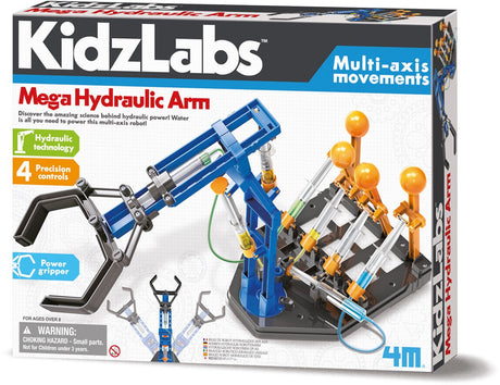 4m wetenschap en spel - creëer een mega hydraulische arm - bouwpakket techniek - kidzlabs - 8 jaar