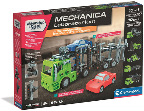 Clementoni Wissenschaftsspielmechanik – Autotransporter – Sprachspielzeug – Konstruktionsspielzeug – ab 8 Jahren