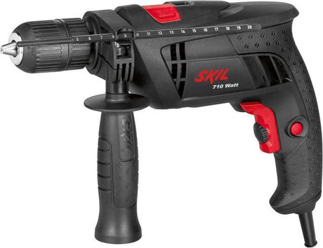 Skil Schlagbohrmaschine 710 W – Bohren in Mauerwerk – Schlagbohrmaschinen – Schnellspannbohrfutter 13 mm – mit Tiefenanschlag-Seitengriff – inklusive 3 Steinbohrmaschinen – 6290 AA