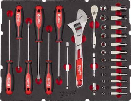 Milwaukee-Zubehör Milwaukee ¼˝-Werkzeugsatz inklusive Ratsche in Packout™-Schaumstoffeinlage – 35-teilig – 4932480717