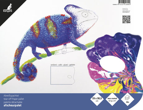 Kangaro Abreißpalette – 23x30cm – 36 Blatt – 50 Gramm mit Wachsbeschichtung – für alle Farben – 3-seitig geleimt mit Daumenloch