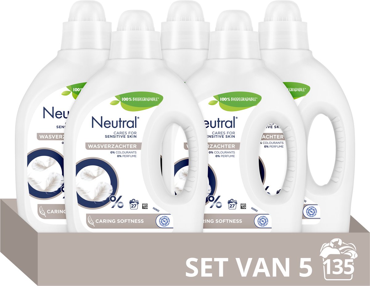 Neutral - wasverzachter - parfumvrij- 5 flessen - 135 wasbeurten - voordeelverpakking