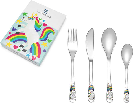 Zilverstad - kinderbestek unicorn eenhoorn 4-delige set rvs 18 10