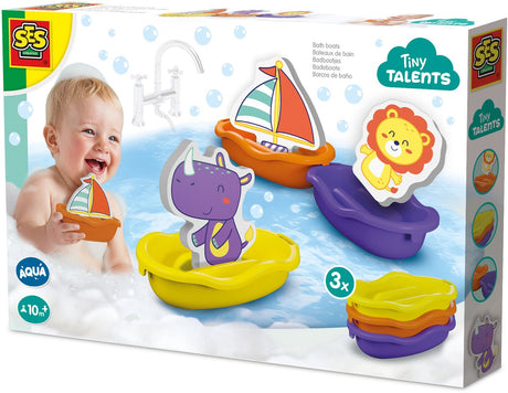 Ses kreative Badeboote – Safaritiere – Babyspielzeug – Badespielzeug – für Kinder ab 10 Monaten – 3 Farben – 3 Badeboote