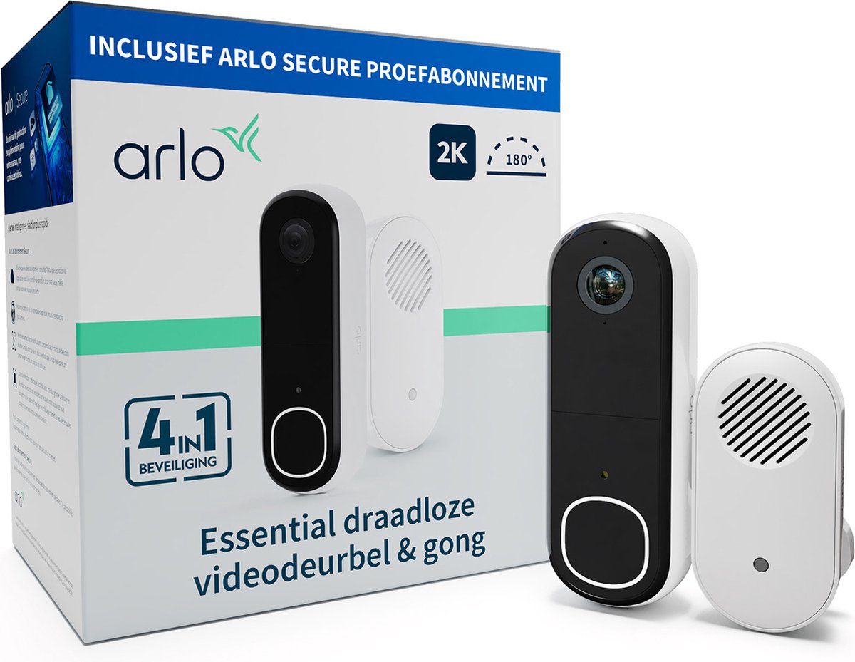 Arlo 2K kabellose Video-Türklingel mit Kamera-Gong, 1 Türklingel-Set, weiß