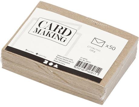Creativ Company Recycling-Umschlag, Umschlaggröße 7,8 x 11,5 cm, 120 g, natur, 50 Stück 1 Karton