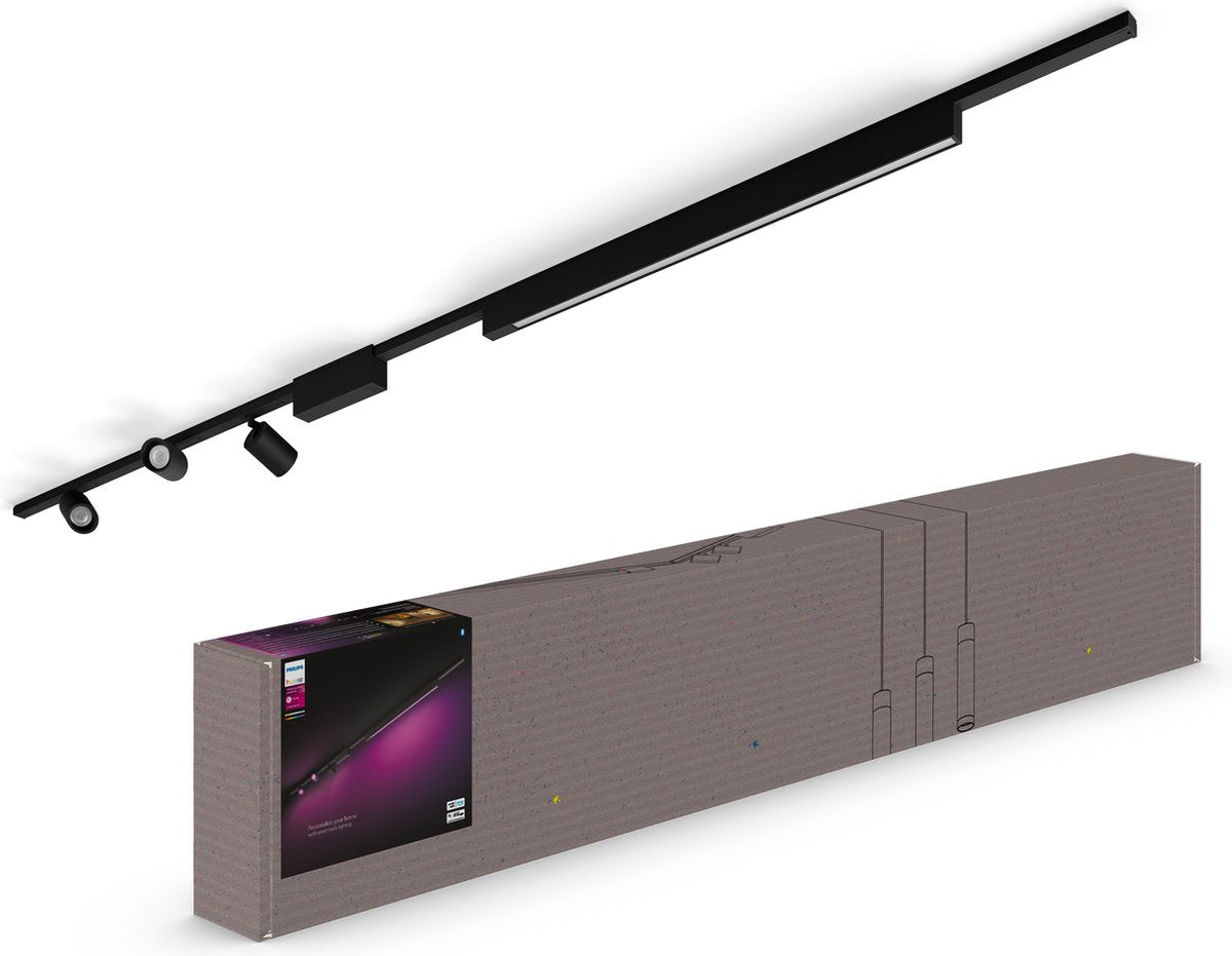 Philips hue perifo railverlichting plafond - wit en gekleurd licht - 3-spots - 1 lichtbalk - zwart - basisset