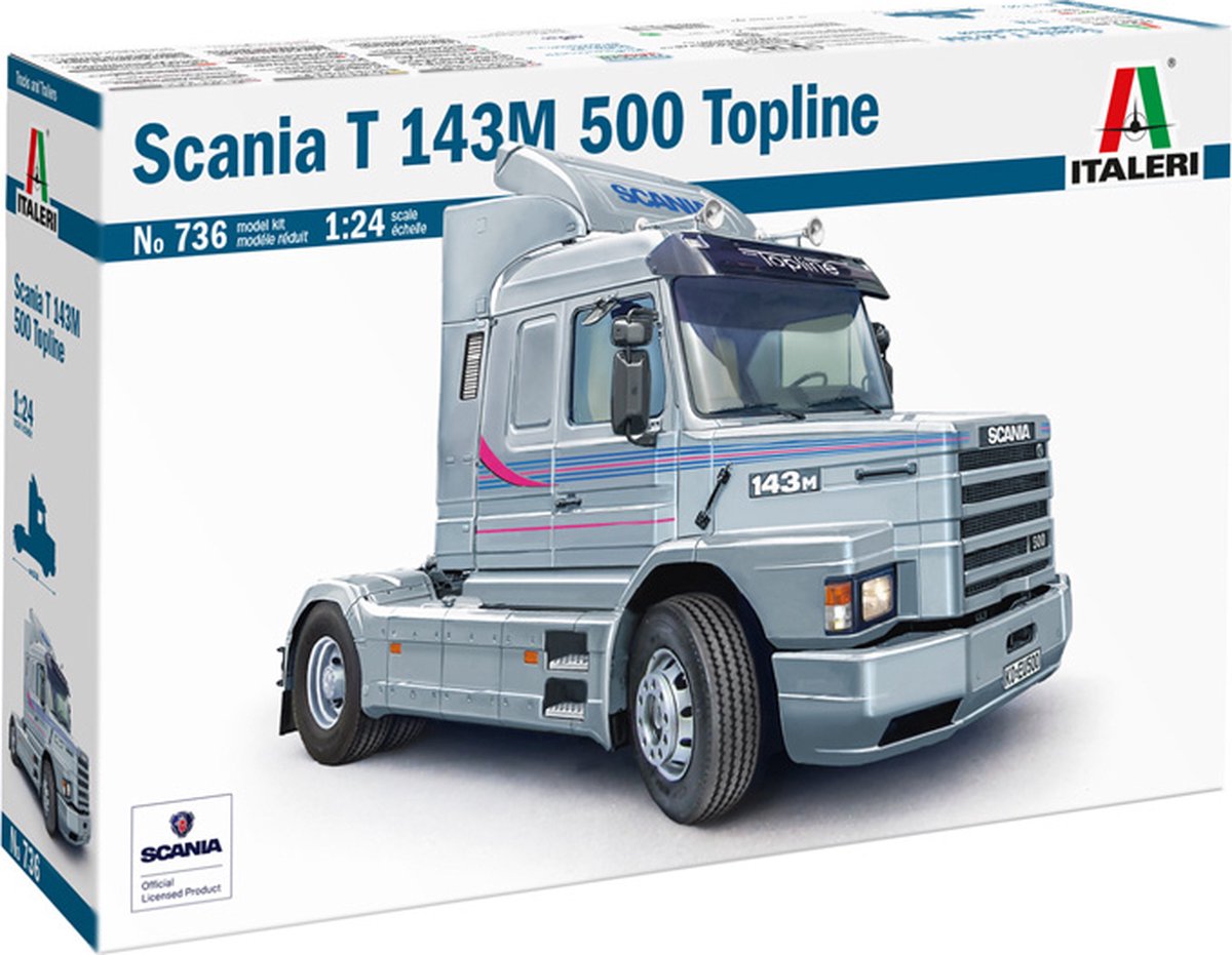 Italeri Modellbausatzauto – 0736 Scania T143M 500 Torpedo Topline 4x2 – LKW-Kunststoff – 1:24 – Modellbau