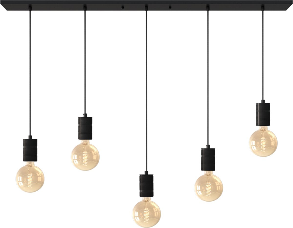 Calex retro plafondlamp - 5x e27 - hanglamp industrieel - 14 x 130 cm pendellamp - zwart