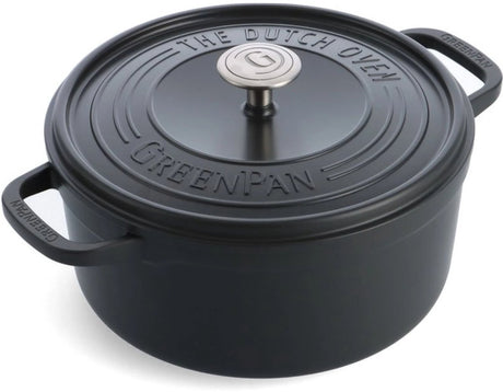 Greenpan Featherweights Bratpfanne 26 cm – 5,3 l – ohne PFAS-freie Antihaftbeschichtung – Induktionsbratpfanne – ofenfest bis 230 °C – emailliertes Gusseisen – mit Deckel – schwarz