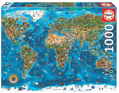 Educa - Puzzle - Weltwunder - Weltkarte - 1000 Teile - Puzzle