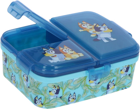 Stor bluey Kinder-Brotdose – Lunchbox mit 4 Fächern für Kinder ab 4 Jahren – spülmaschinenfest, BPA-frei – Blau-Türkis