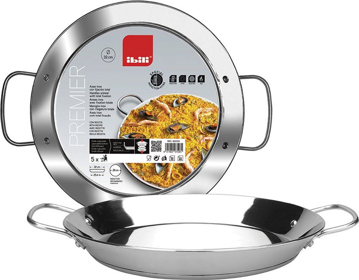 Ibili premier roestvrij staal paellapan 34 cm zilver