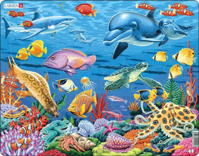 Larsen Korallenriff – Puzzle – Tiere – Ozean – Lernpuzzle für Kinder – 35 Teile – hergestellt in Norwegen – extra dicke 2,5 mm Teile – Tablett mit festem Rand