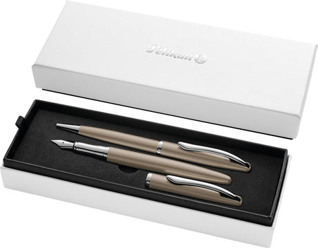 Pelikan jazz noble elegance schrijfset - vulpen m + balpen - metaal - grijsbruin