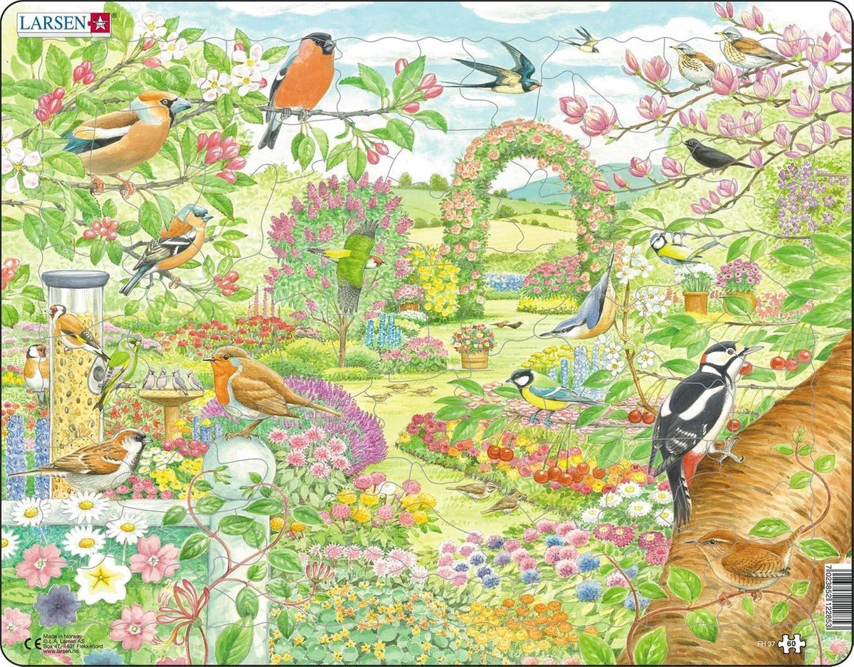 Selecta Larsen Puzzle Tiere – Gartenvögel und Blumen, 60 Teile.
