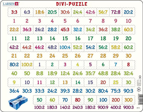 Larsen-Teile – Puzzle – Zählen lernen – Teilen – Lernpuzzle für Kinder – 58 Teile – hergestellt in Norwegen – extra dicke 2,5-mm-Teile – Tablett mit festem Rand