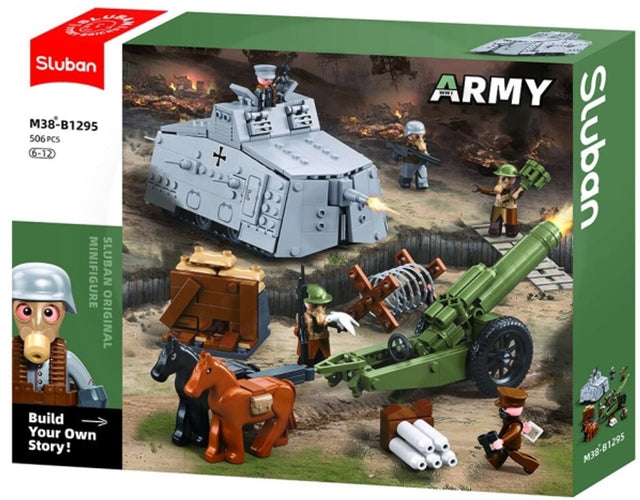Sluban WW2 Angriffspanzer-Haubitze, Konstruktionsspielzeug für Kinder ab 6 Jahren – Armee-Konstruktionsspielzeug, Modellbau – Bausatz mit 506 Bausteinen – M38-B1295
