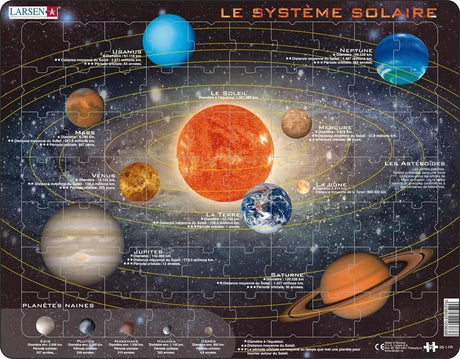 Larsen-Sonnensystem – Puzzle – Weltraum – Planeten und Astronomie – Lernpuzzle für Kinder – 70 Teile – hergestellt in Norwegen – zusätzliche Teile von 2,5 mm – Plateau mit fester Platte