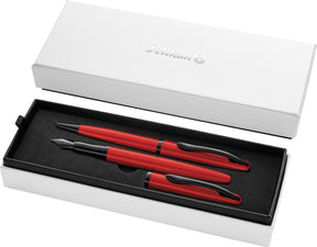 Pelikan jazz noble elegance schrijfset - vulpen m + balpen - metaal - rood