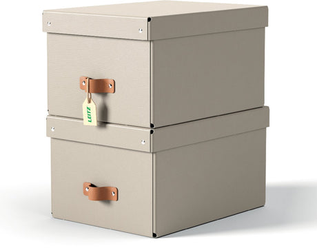 Leitz Puro Medium Aufbewahrungsbox mit Deckel – 2er-Set – 17 l – 100 % recycelter Karton – Beige