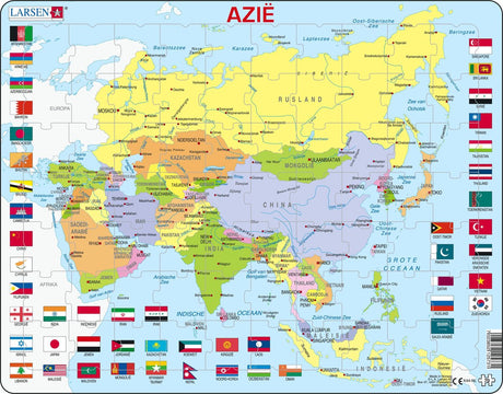 Selecta Larsen Puzzlekarte Asien mit Flaggen, 70 Teile.