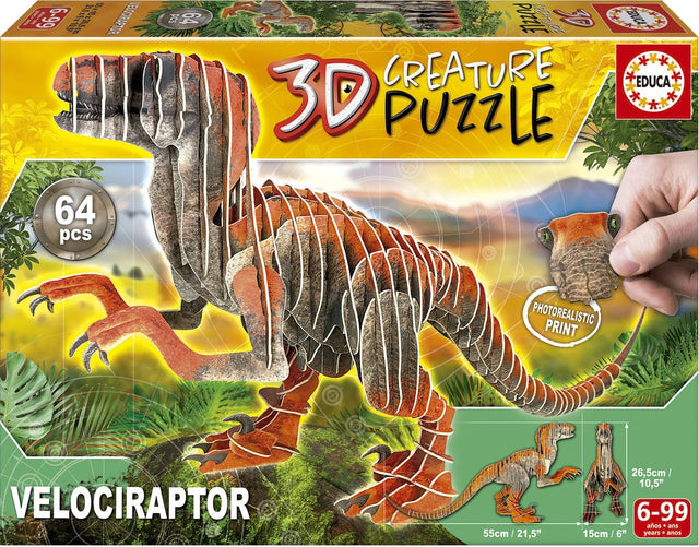 Educa - puzzel - 64 stuks - velociraptor 3d