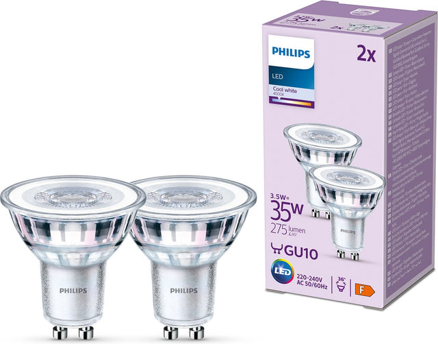 Philips led spot - 35 w - gu10 - koelwit licht - 2 stuks