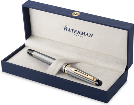 Waterman Expert Füllfederhalter | Edelstahl mit 23-Karat-Goldbesatz | mittlerer Punkt | Geschenkverpackung