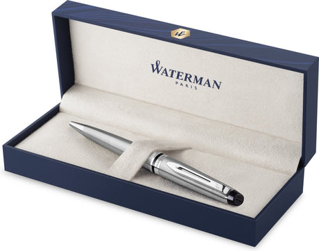 Waterman Expert Kugelschreiber | Edelstahl mit Chromkante | mittlere Spitze mit blauer Tinte | mit Geschenkbox