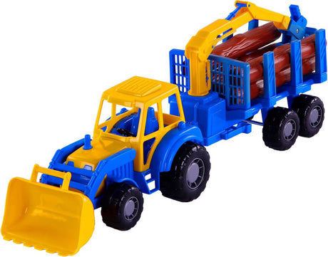 Cavallino Junior Traktor mit Krananhänger und Holz, 46 cm