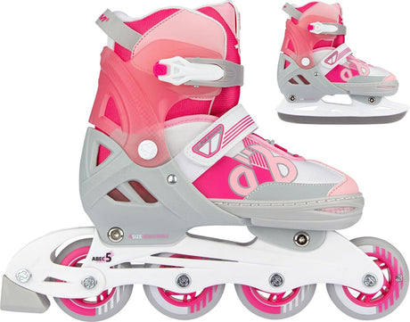 Nijdam 2-in-1-Combo-Inline-Skates, kinderverstellbar – Eishockey – Rosa – Größe 29–32