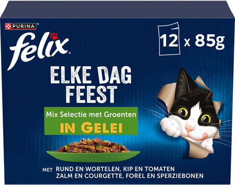 Felix Every Day Party in Gelee – Katzenfutter Nassfutter – Gemüseauswahl – 48 x 85 g