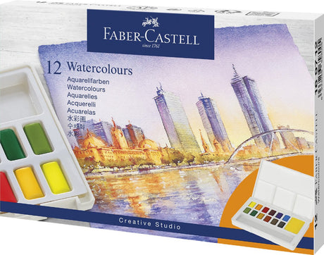 Faber-Castell Aquarell – Box mit Näpfchen – abnehmbare Palette – 36 Farben – FC-169736