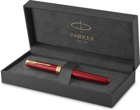 Parker Sonett Tintenroller | rot lackiert mit Goldbesatz | feine schwarze Tinte | Geschenkverpackung