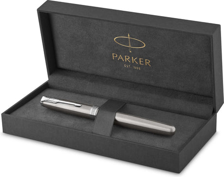 Parker Sonett Tintenroller | Edelstahl mit Palladiumbesatz | feine schwarze Tinte | mit Geschenkbox