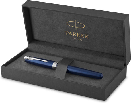 Parker Sonett Tintenroller | blau lackiert mit Palladiumbesatz | feine schwarze Tinte | Geschenkverpackung