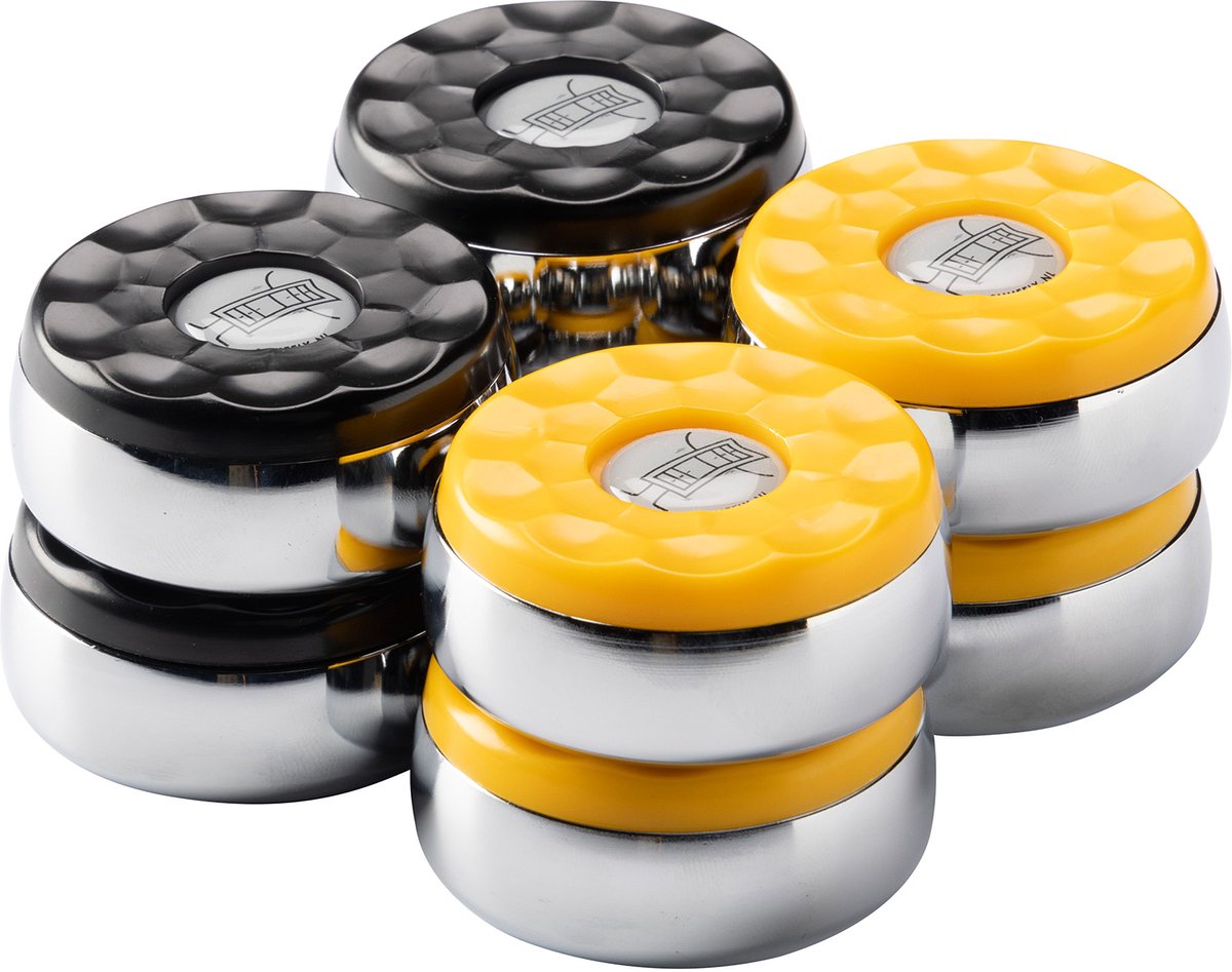 Buffalo shuffleboard pucks set 4 x zwart en 4 x geel