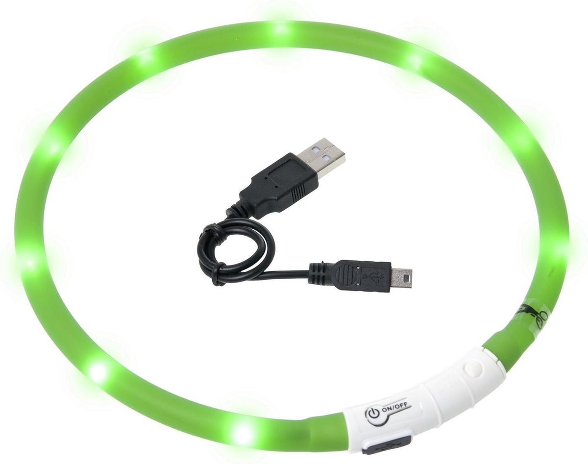 Flamingo visio led halsband 70 cm - hondenhalsband - groen