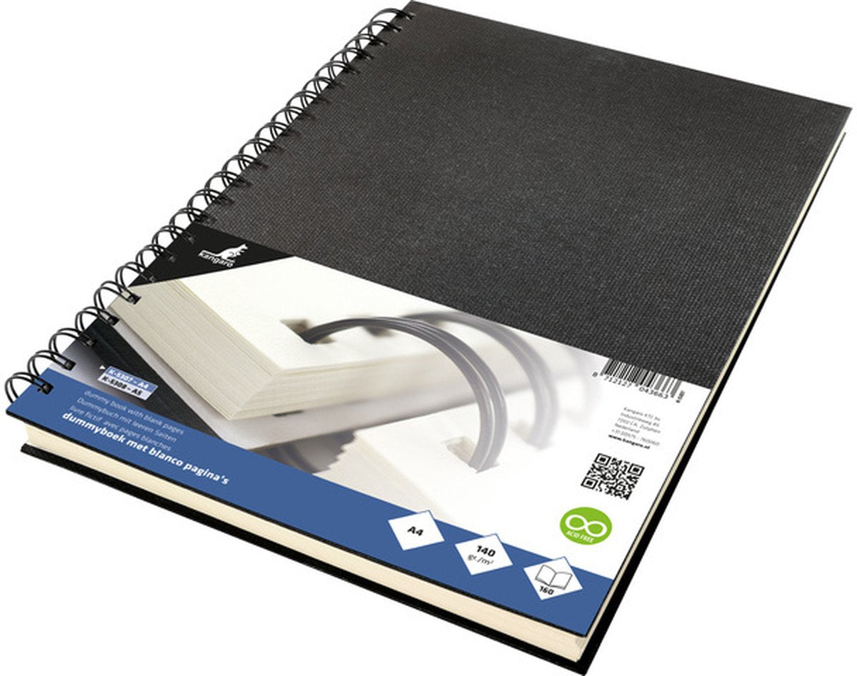 Kangaro dummyboek - a4 - zwart - met spiraal - 160 blanco pagina's - 140 grams - schetsblok - k-5307