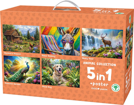 Mr. broccoli - animal collection - 5 x 1000 stukjes legpuzzel dieren - inclusief poster - fsc® - puzzel voor volwassenen