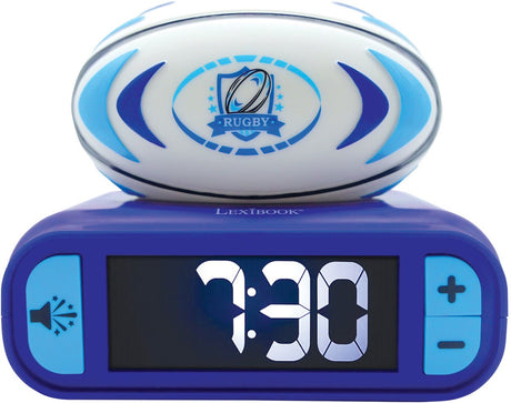 Lexibook Digitalwecker mit 3D-Rugbyball-Nachtlicht und Soundeffekten