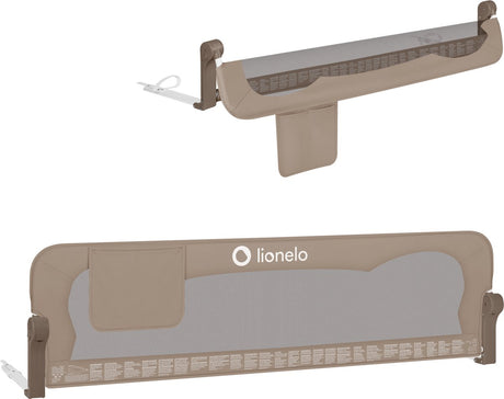 Lionelo Eva-Bettgitter – Sicherheitsbarriere bis 27 kg – 180° faltbar – 150 cm breit – robuster Aluminiumrahmen – sicherer Gurtstandsichere Blockade – für Kinder von 18 Monaten bis 5 Jahren