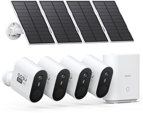 Aosu Solarcam-System max – 4 Sicherheitskameras – 2k-Auflösung – Solarenergie – kabellos – 32 GB