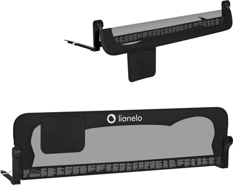 Lionelo Eva-Bettgitter – Sicherheitsbarriere bis 27 kg – 180° klappbar – 150 cm breit – robuster Stahlrahmen – sicherer Gurtständer – für Kinder von 18 Monaten – 5 Jahren