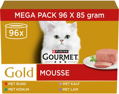 Gourmet Gold Mousse – Nassfutter für Katzen – Kaninchen, Rind, Kalb, Lamm – 96 x 85 g