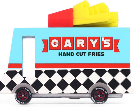 Candylab Toys Candycar Vans: Pommes-Frites-Van (F311) 8,4 x 4,1 x 6,5 cm, Holzdruckguss, in Geschenkbox, 3+