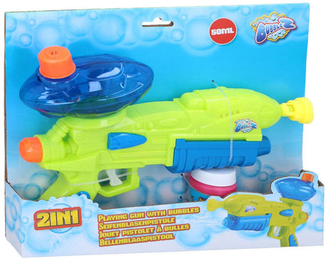 Bubblez 2-in-1 Wasserpistole und Seifenblase, Blasenmaschine, Outdoor-Spiele für Kinder, Spielzeug-Blasen-Set inkl. 50 ml Seifenblasenflüssigkeit