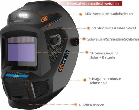Gude automatische laskap - snij slijp en lashelm gsh-3s-vl-tc-2 incl. ventilator en led-licht - met usb aansluiting